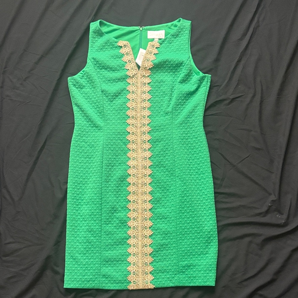 Pappagallo Vibrant Green Dress with Gold Lace